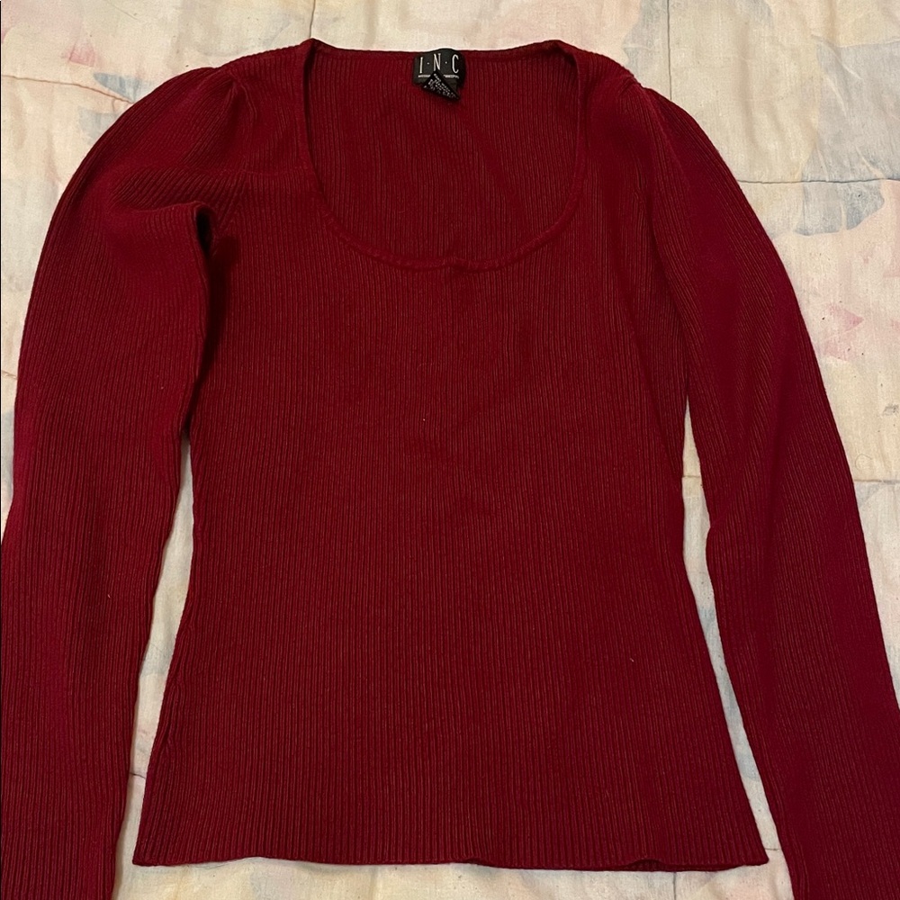 INC International Concepts Ribbed Scoop Neck Sweater - Burgundy
